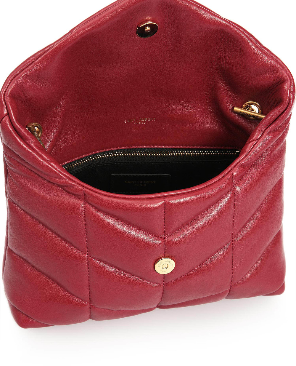 Кожаная сумка Puffer small Saint Laurent 620333-1EL07, бордовый цвет • Купить в интернет-магазине Kameron