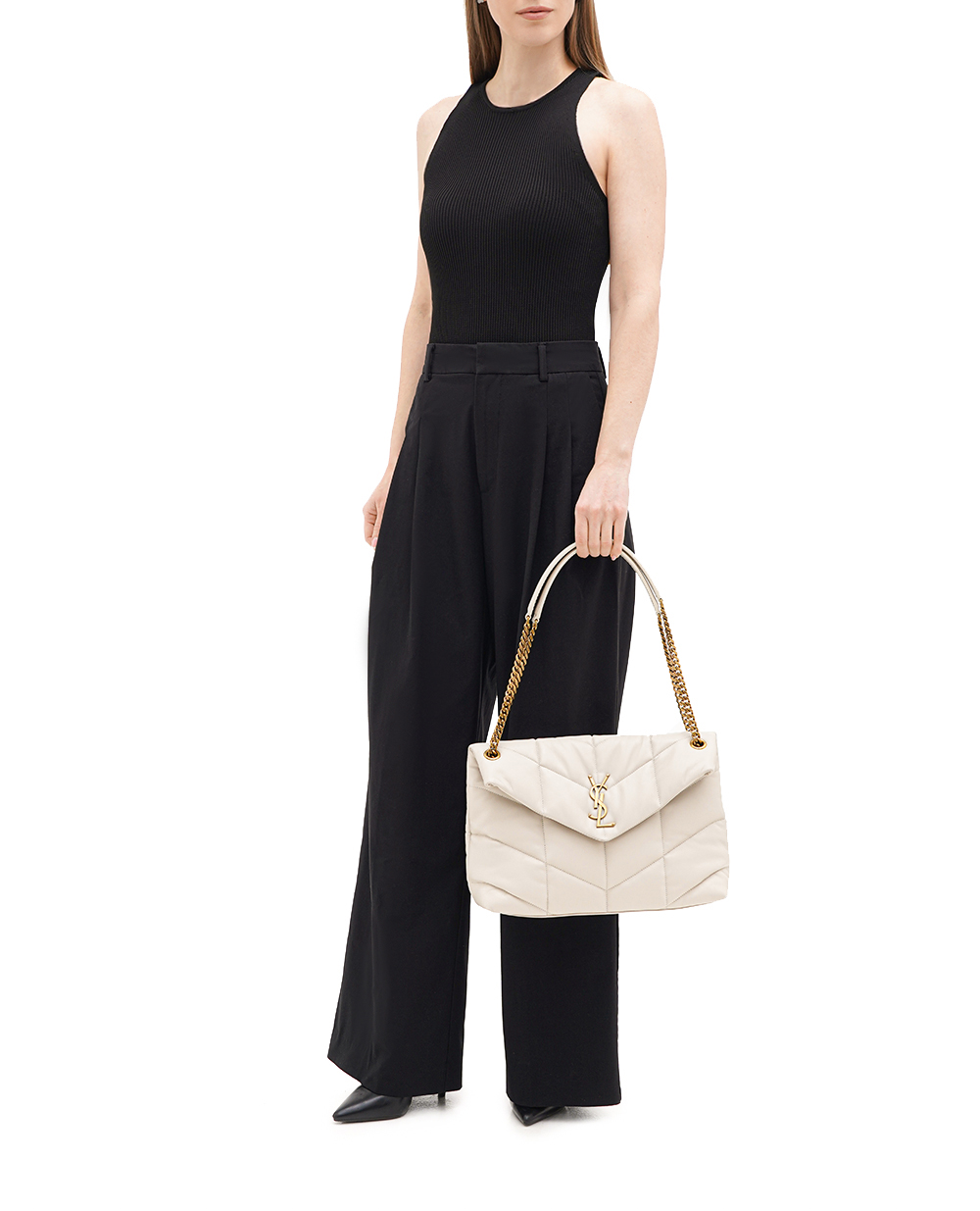 Кожаная сумка Loulou Puffer Medium Saint Laurent 577475-1EL07, белый цвет • Купить в интернет-магазине Kameron