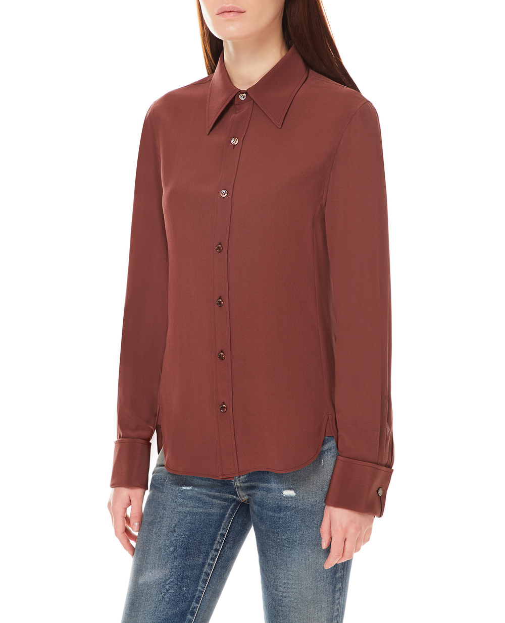 Шелковая блуза Saint Laurent 663493-Y100W, коричневый цвет • Купить в интернет-магазине Kameron