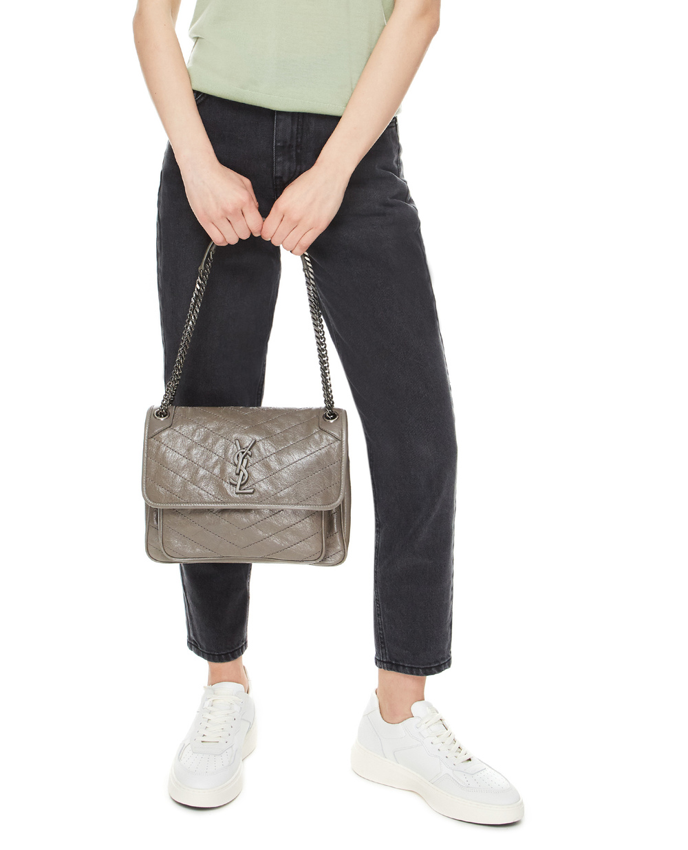 Кожаная сумка Niki Medium Saint Laurent 633158-1YG04, серый цвет • Купить в интернет-магазине Kameron