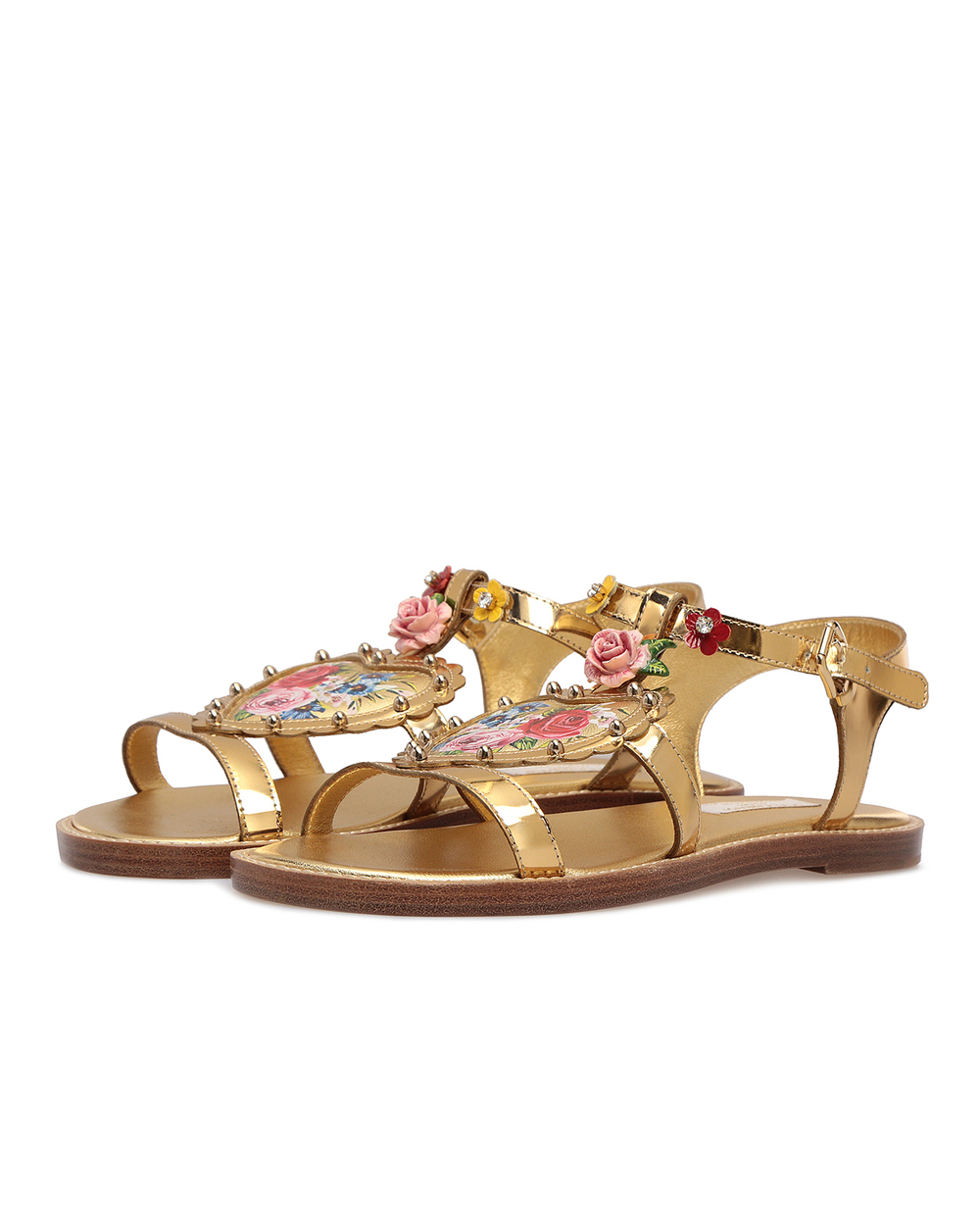 Дитячі шкіряні босоніжки Dolce&Gabbana Kids D10839-AK985-L, золотий колір • Купити в інтернет-магазині Kameron