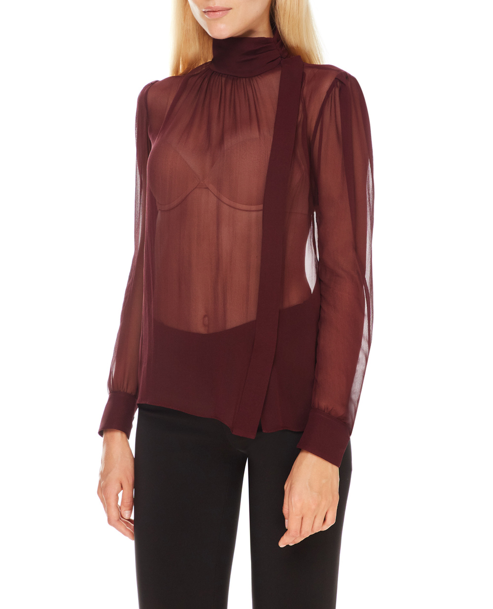 Шелковая блуза Saint Laurent 650054-Y115W, бордовый цвет • Купить в интернет-магазине Kameron