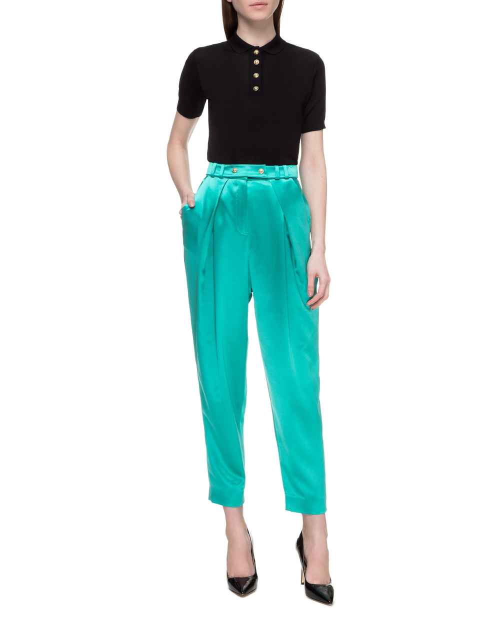 Шелковые брюки Balmain TF15219190S, зеленый цвет • Купить в интернет-магазине Kameron