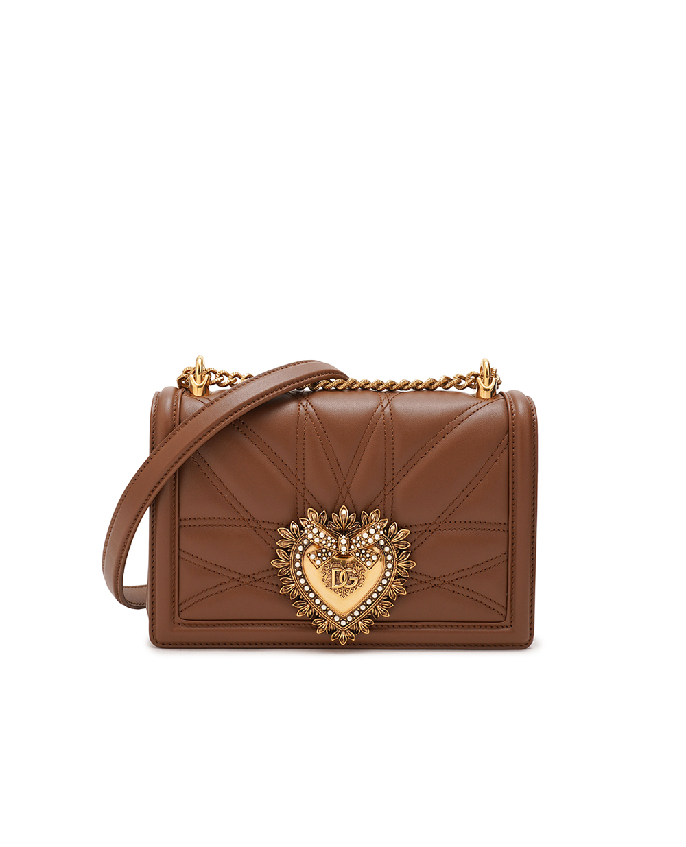 Шкіряна сумка Devotion Medium Dolce&Gabbana BB7158-AW437, коричневий колір • Купити в інтернет-магазині Kameron