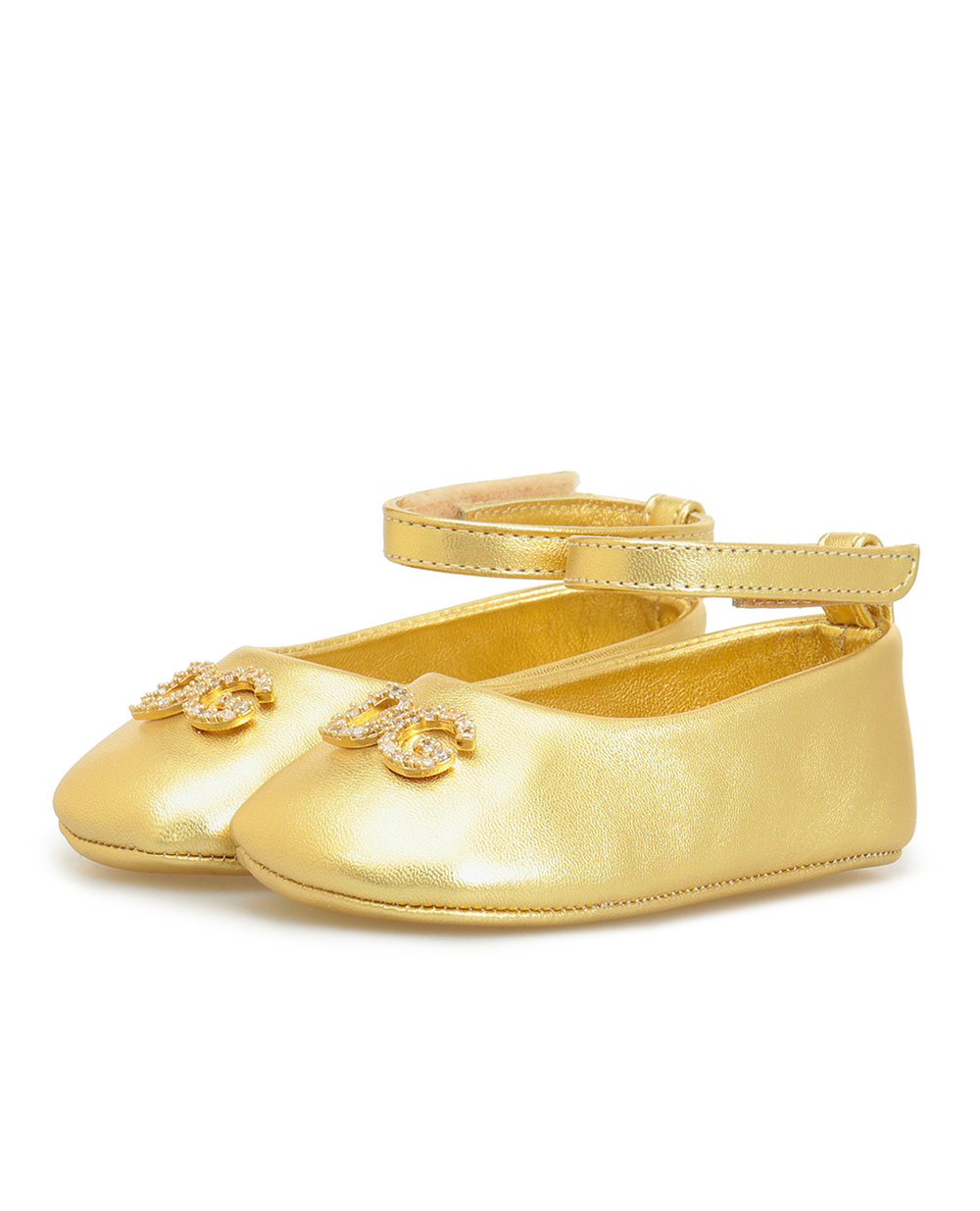 Детские кожаные пинетки Dolce&Gabbana Kids DK0065-A6C66-, золотой цвет • Купить в интернет-магазине Kameron