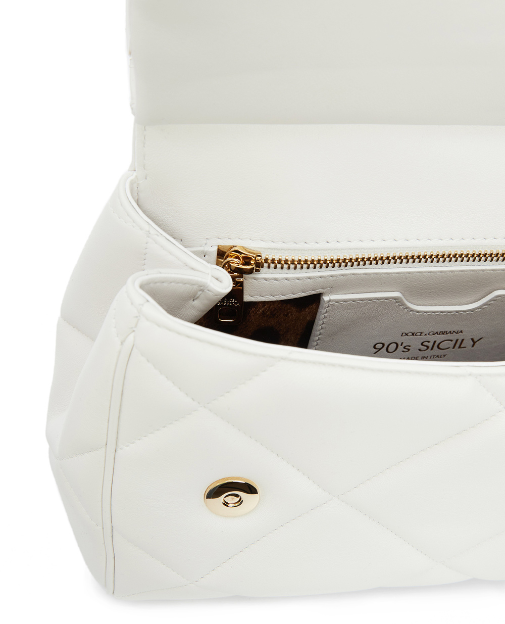 Кожаная сумка Sicily Dolce&Gabbana BB7018-AW591, белый цвет • Купить в интернет-магазине Kameron