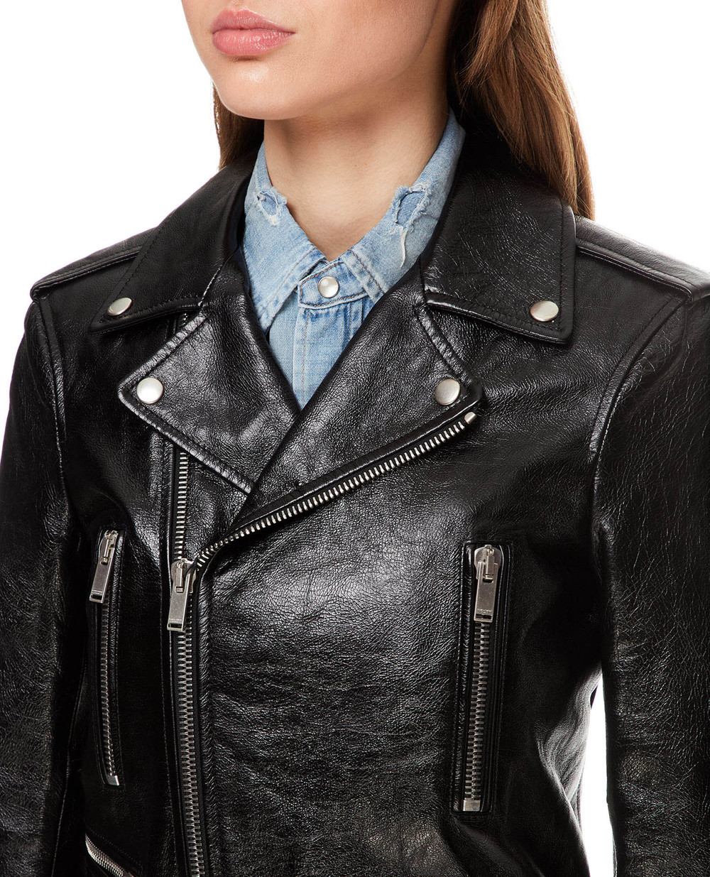 Шкіряна куртка Saint Laurent 481862-YC2NI-, чорний колір • Купити в інтернет-магазині Kameron