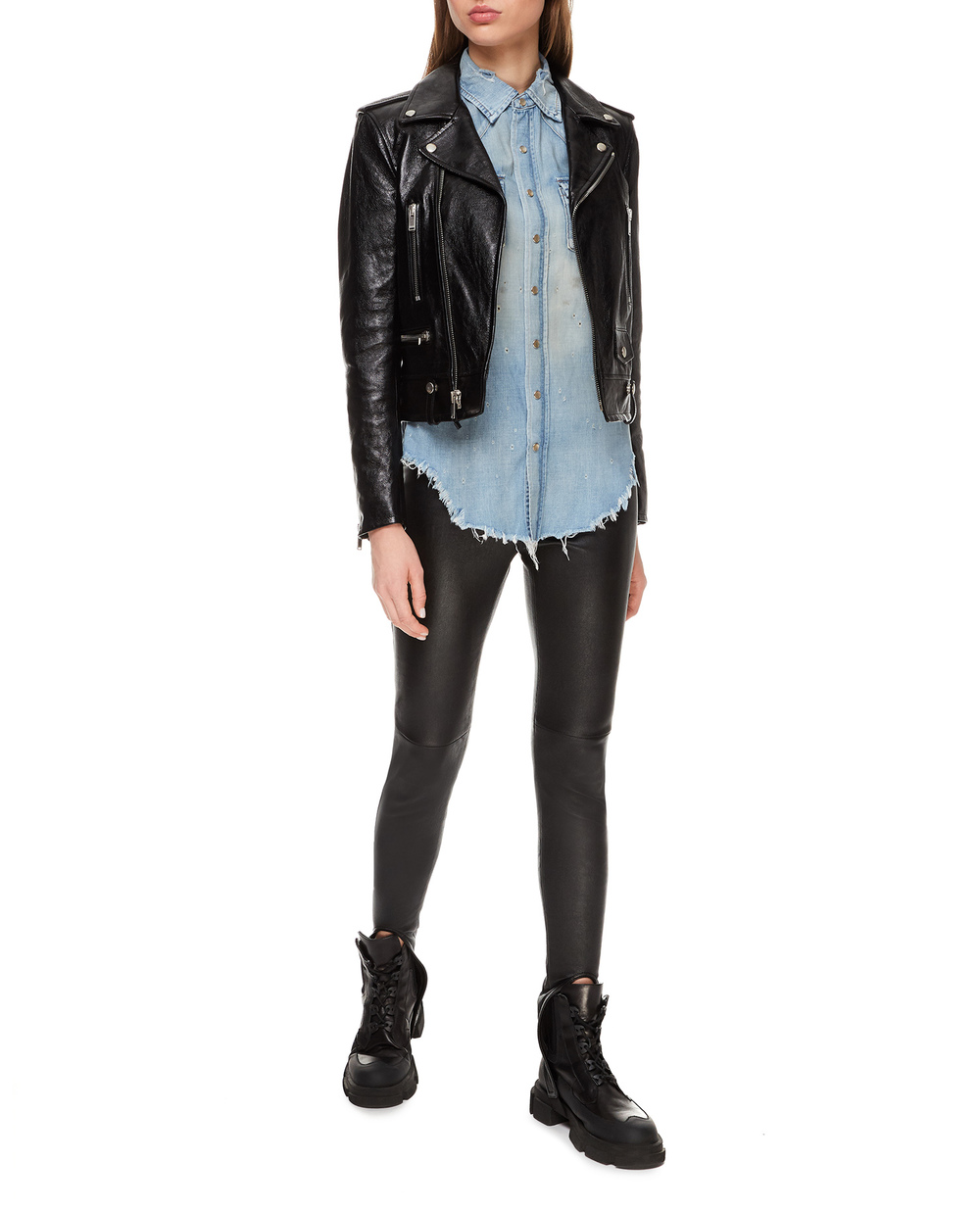 Кожаная куртка Saint Laurent 481862-YC2NI-, черный цвет • Купить в интернет-магазине Kameron