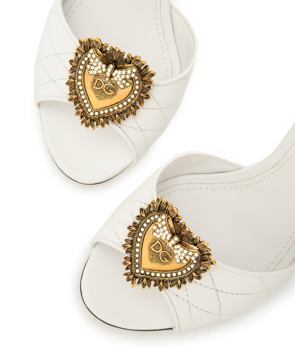 Кожаные босоножки Devotion Dolce&Gabbana CR0944-AV967, белый цвет • Купить в интернет-магазине Kameron