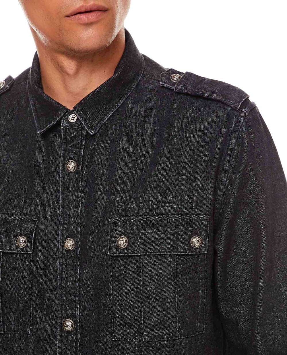 Джинсовая рубашка Balmain WH1HC030146D, черный цвет • Купить в интернет-магазине Kameron