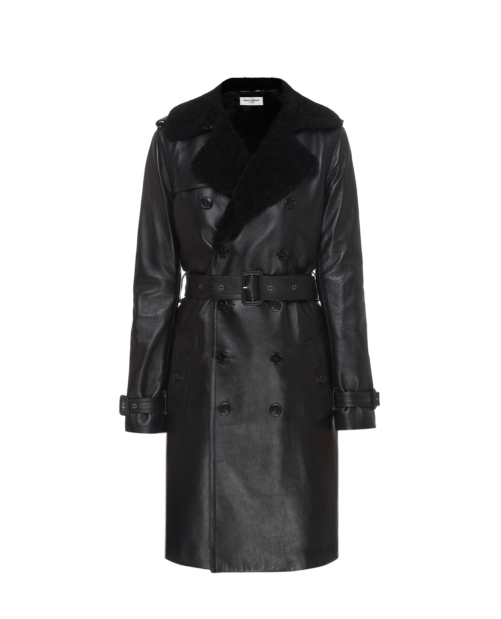 Кожаное пальто Saint Laurent 625203-YCCI2, черный цвет • Купить в интернет-магазине Kameron