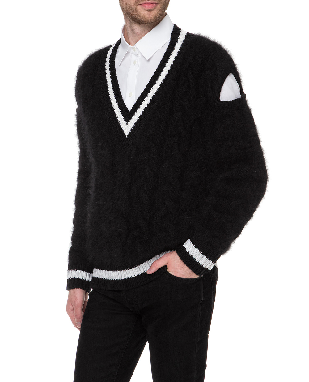 Вовняний пуловер Balmain SF03145K525, чорний колір • Купити в інтернет-магазині Kameron