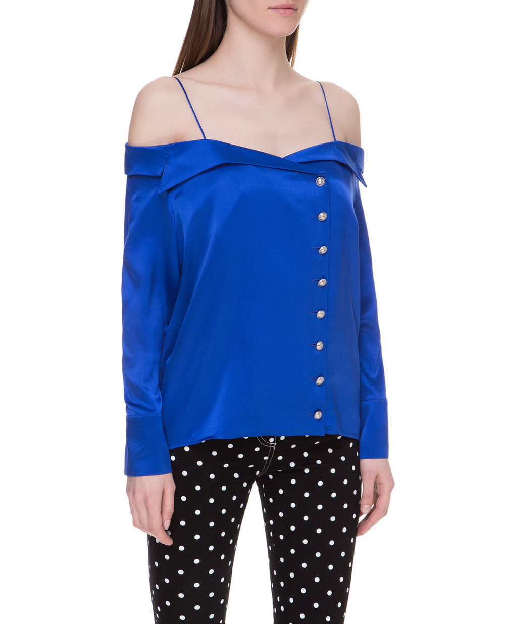 Шелковая блуза Balmain TF02676111S, синий цвет • Купить в интернет-магазине Kameron