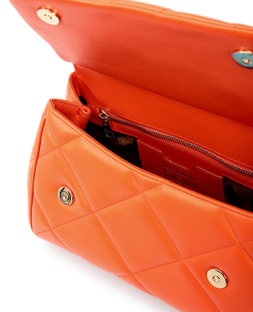 Кожаная сумка Sicily Dolce&Gabbana BB6002-AW591, оранжевый цвет • Купить в интернет-магазине Kameron