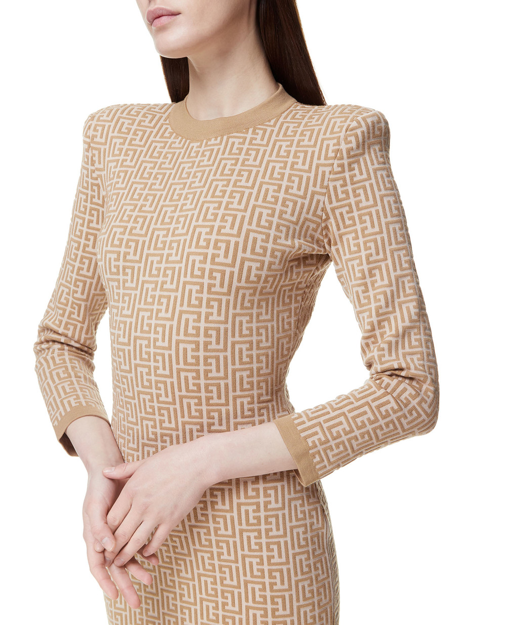 Шерстяное платье Balmain XF1R8072KB02, бежевый цвет • Купить в интернет-магазине Kameron
