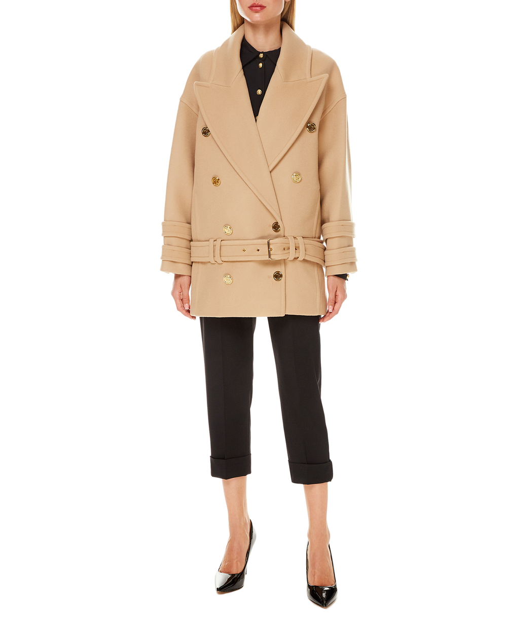 Шерстяное пальто Balmain WF1UA005W006, бежевый цвет • Купить в интернет-магазине Kameron