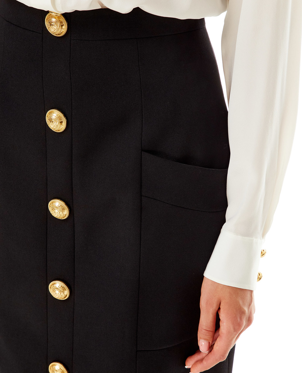 Шерстяная юбка Balmain WF1LC010167L, черный цвет • Купить в интернет-магазине Kameron