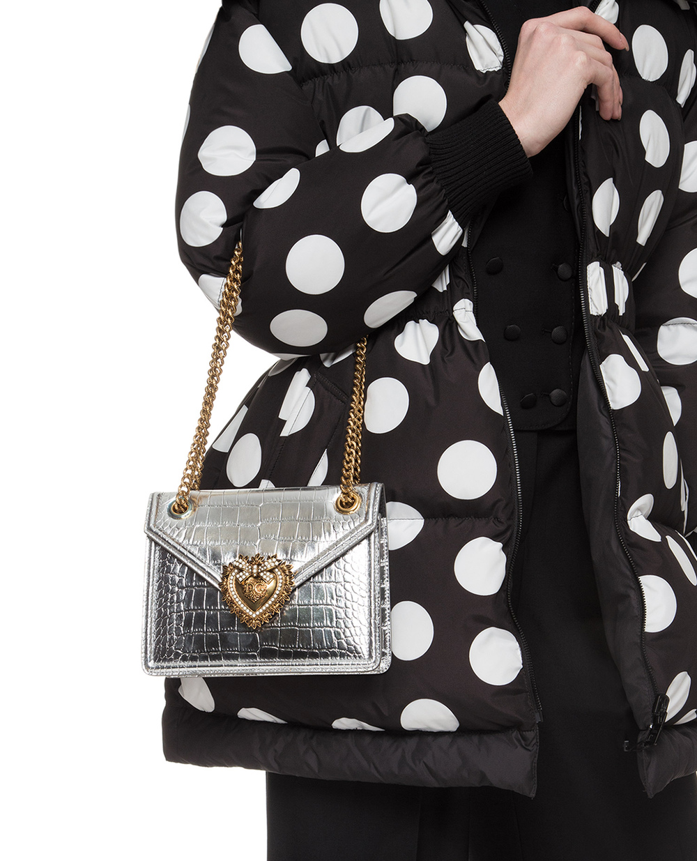 Шкіряна сумка Medium Devotion Dolce&Gabbana BB6641-AJ244, срібний колір • Купити в інтернет-магазині Kameron