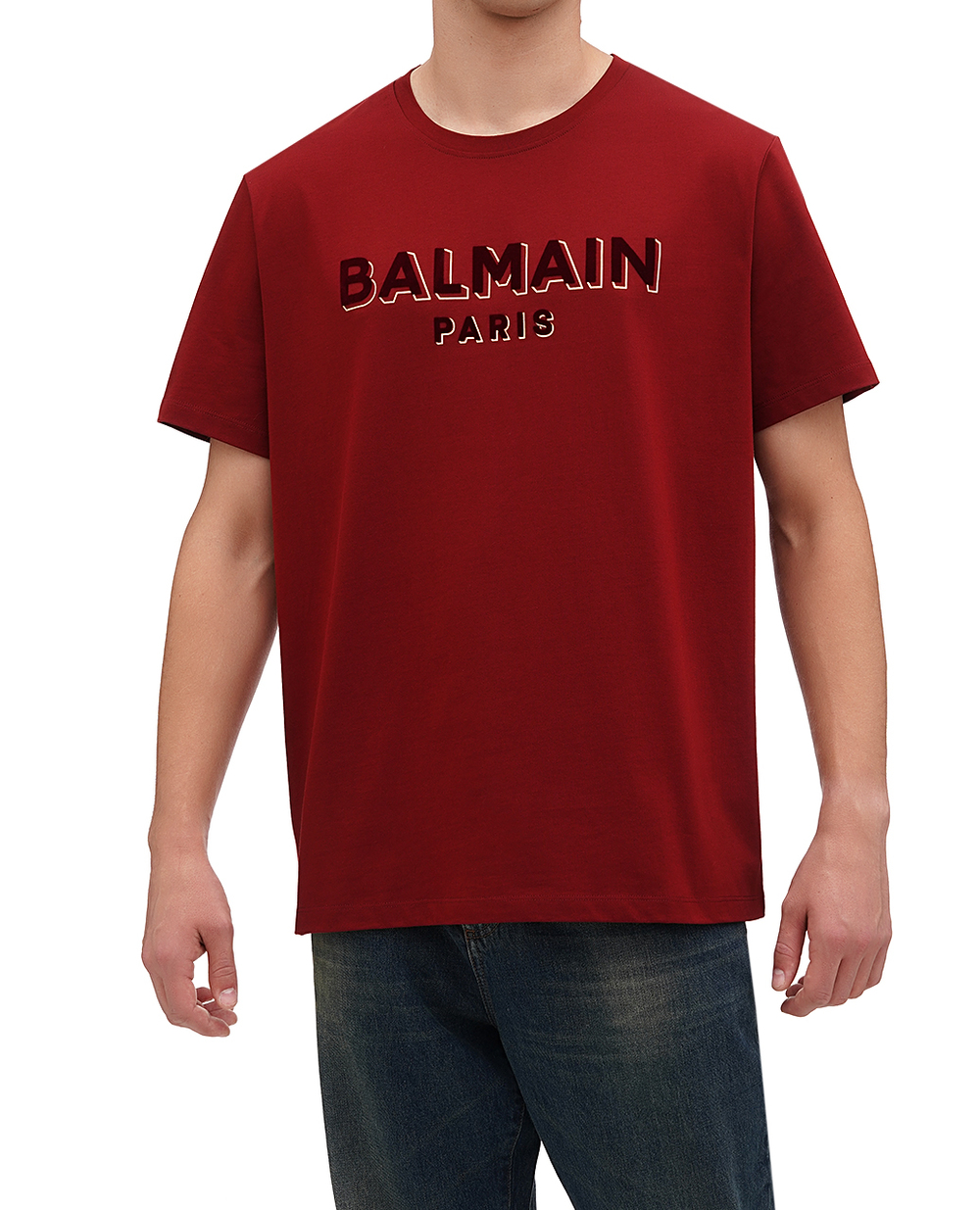 Бавовняна футболка Balmain BH1EG010BB99, бордовий колір • Купити в інтернет-магазині Kameron