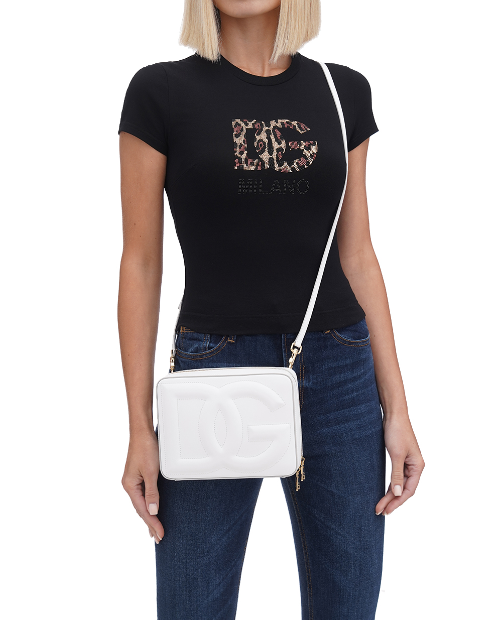 Кожаная сумка DG Logo Medium Dolce&Gabbana BB7290-AW576, белый цвет • Купить в интернет-магазине Kameron