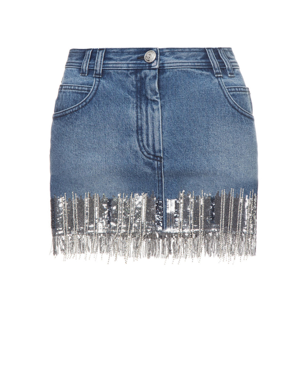 Джинсовая юбка Balmain TF14016D010, голубой цвет • Купить в интернет-магазине Kameron