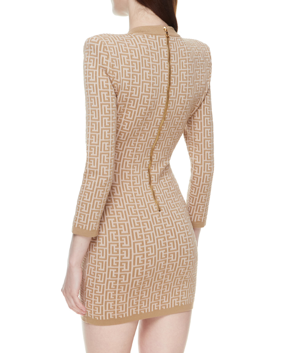 Шерстяное платье Balmain XF1R8072KB02, бежевый цвет • Купить в интернет-магазине Kameron