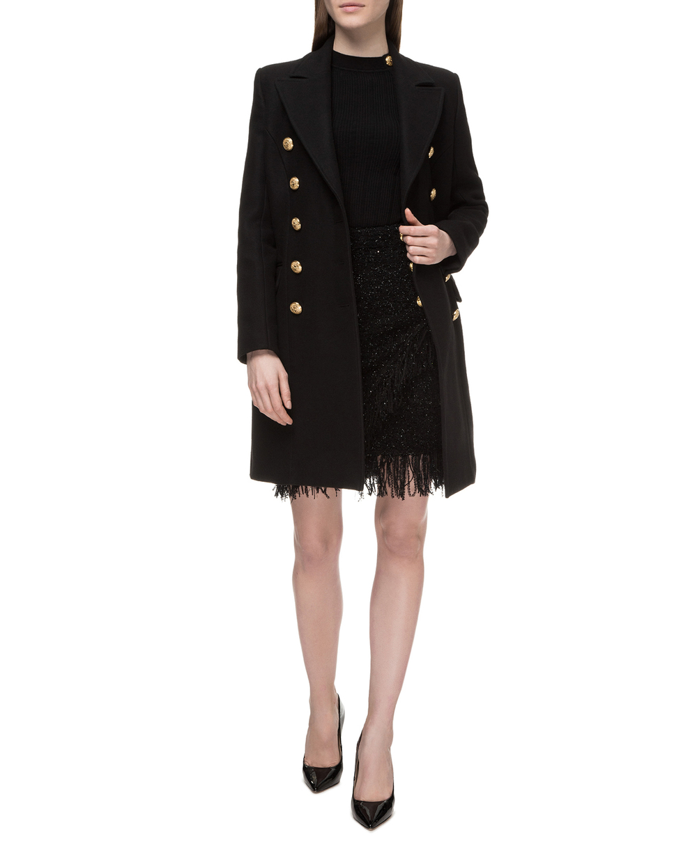 Вовняне пальто Balmain 142400-W006, чорний колір • Купити в інтернет-магазині Kameron