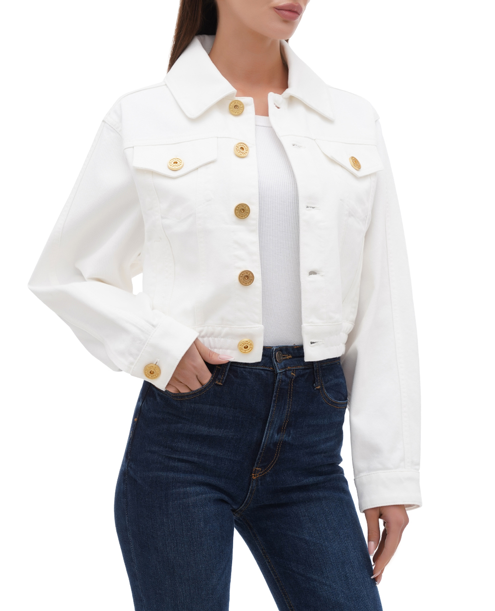 Джинсовая куртка Balmain CF1TC083DB69, белый цвет • Купить в интернет-магазине Kameron