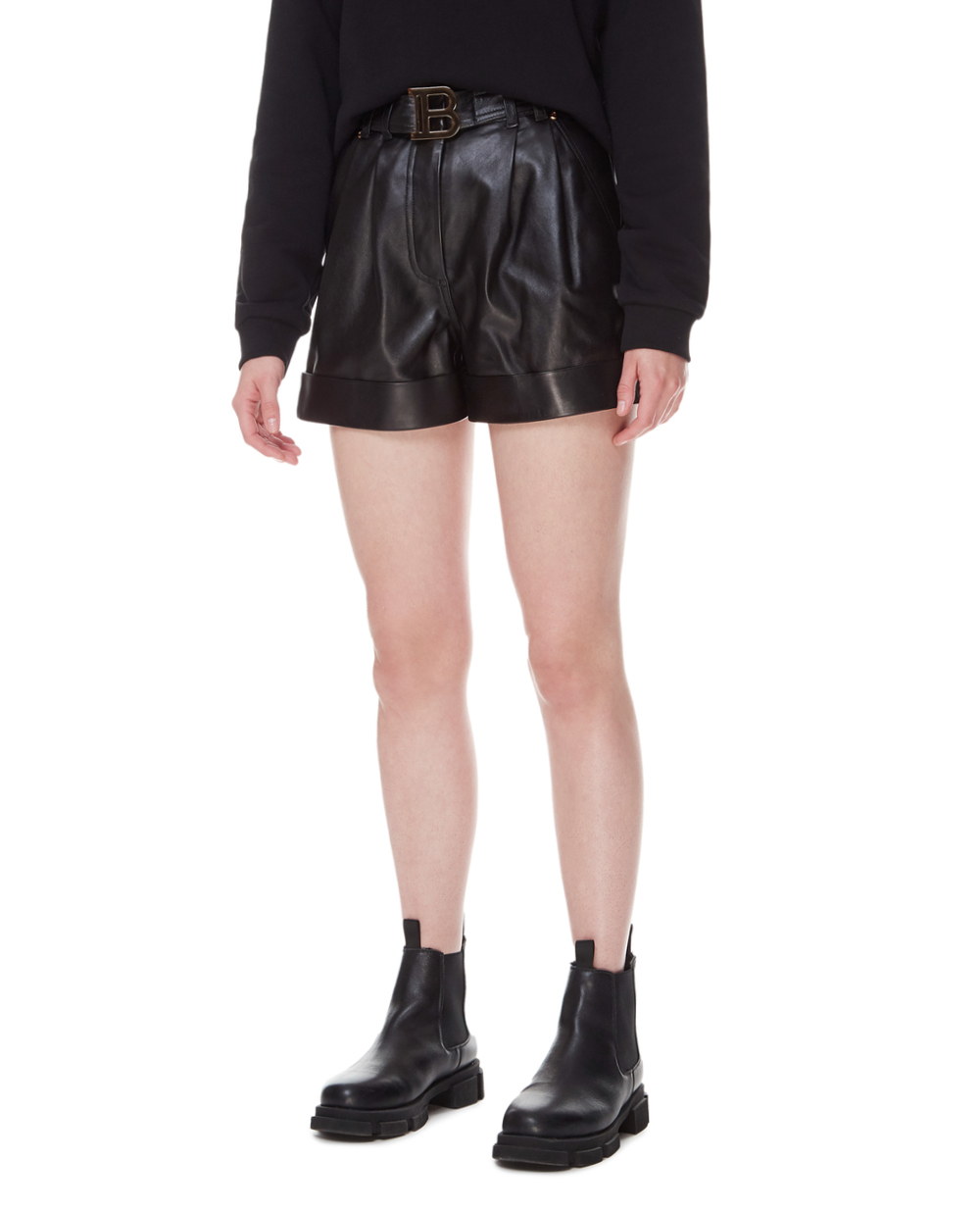 Шкіряні шорти Balmain WF1QA010L158, чорний колір • Купити в інтернет-магазині Kameron
