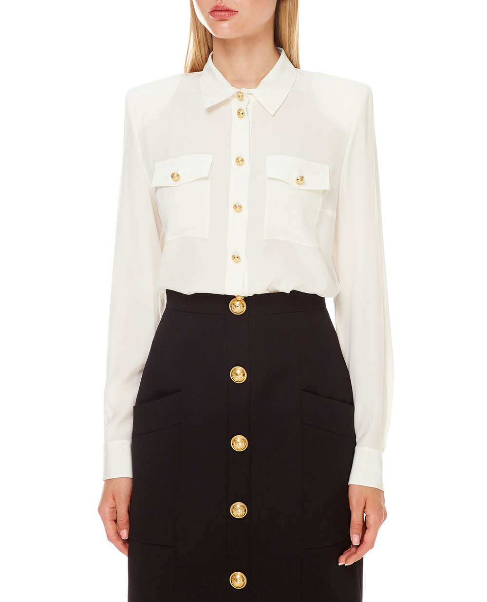 Шелковая блуза Balmain WF1HS050120S, белый цвет • Купить в интернет-магазине Kameron