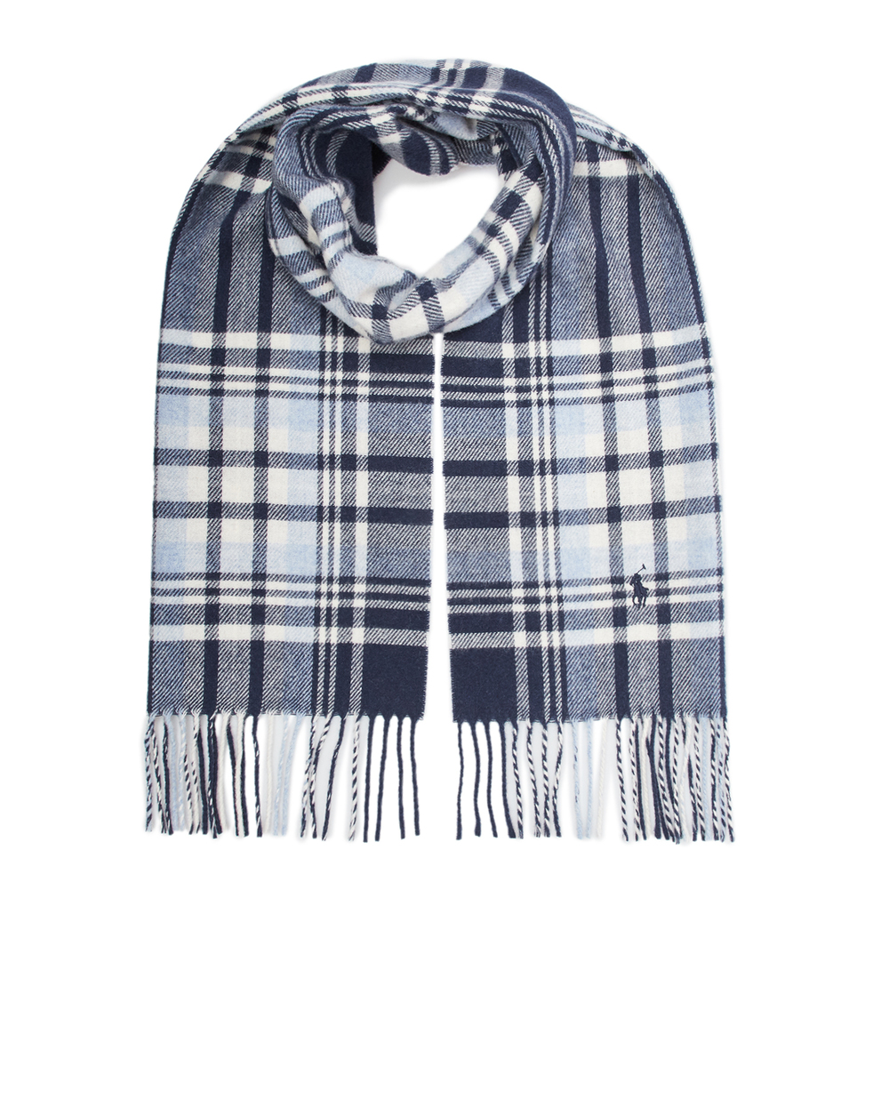 Вовняний шарф у клітку Polo Ralph Lauren 449891287004, синій колір • Купити в інтернет-магазині Kameron