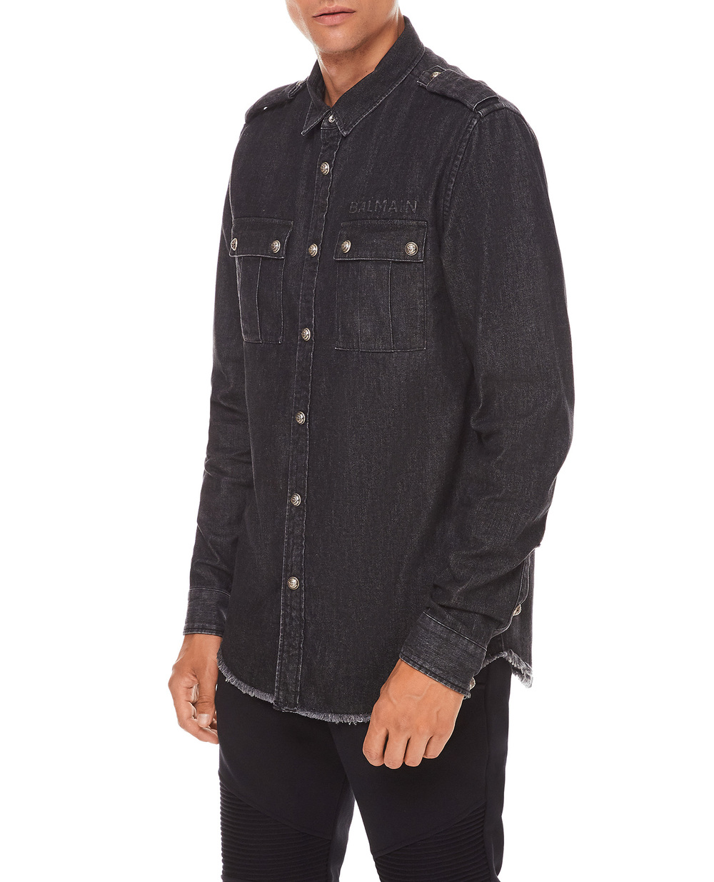 Джинсова сорочка Balmain WH1HC030146D, чорний колір • Купити в інтернет-магазині Kameron