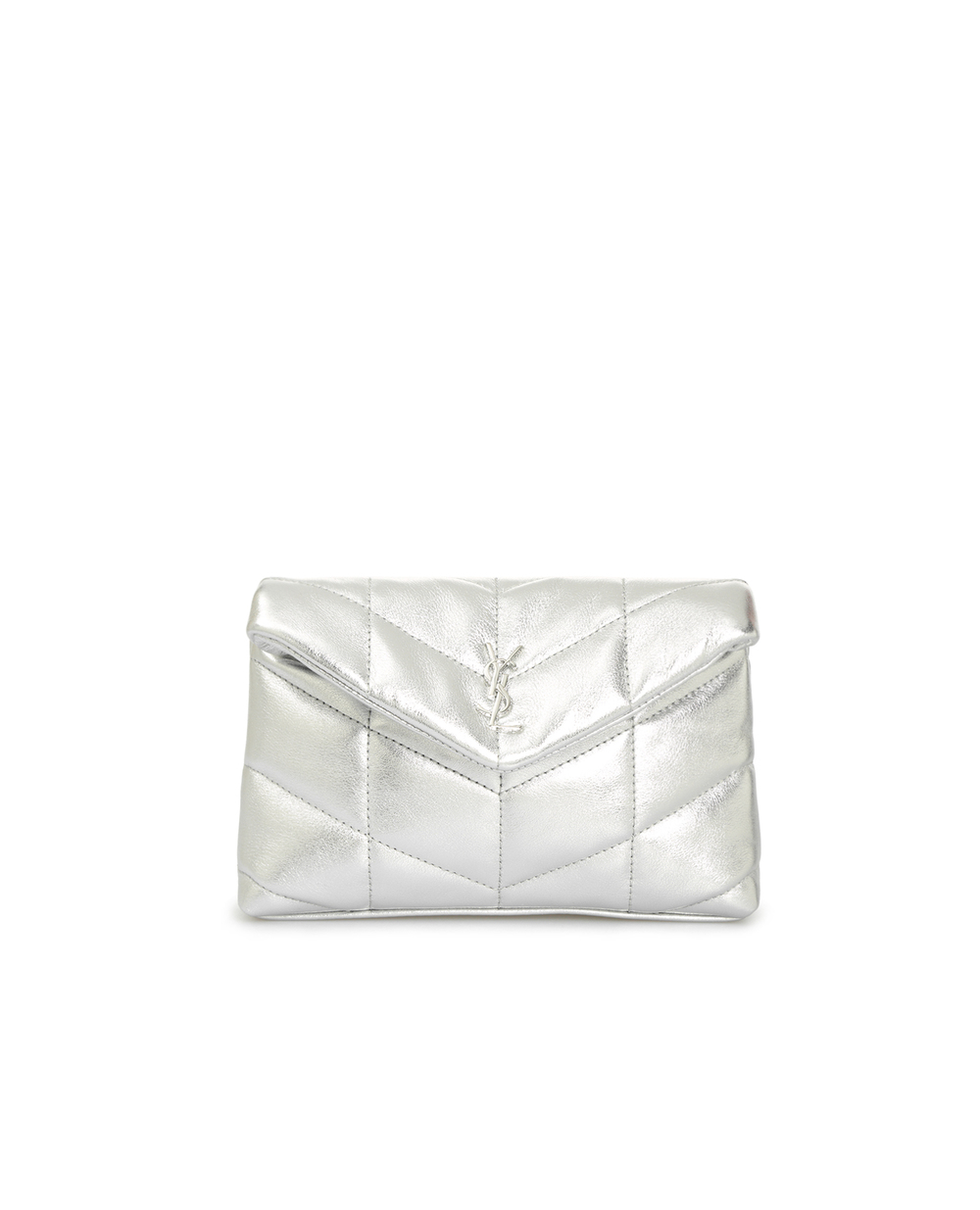 Кожаная сумка Puffer small Saint Laurent 650880-AAAD5, серебряный цвет • Купить в интернет-магазине Kameron