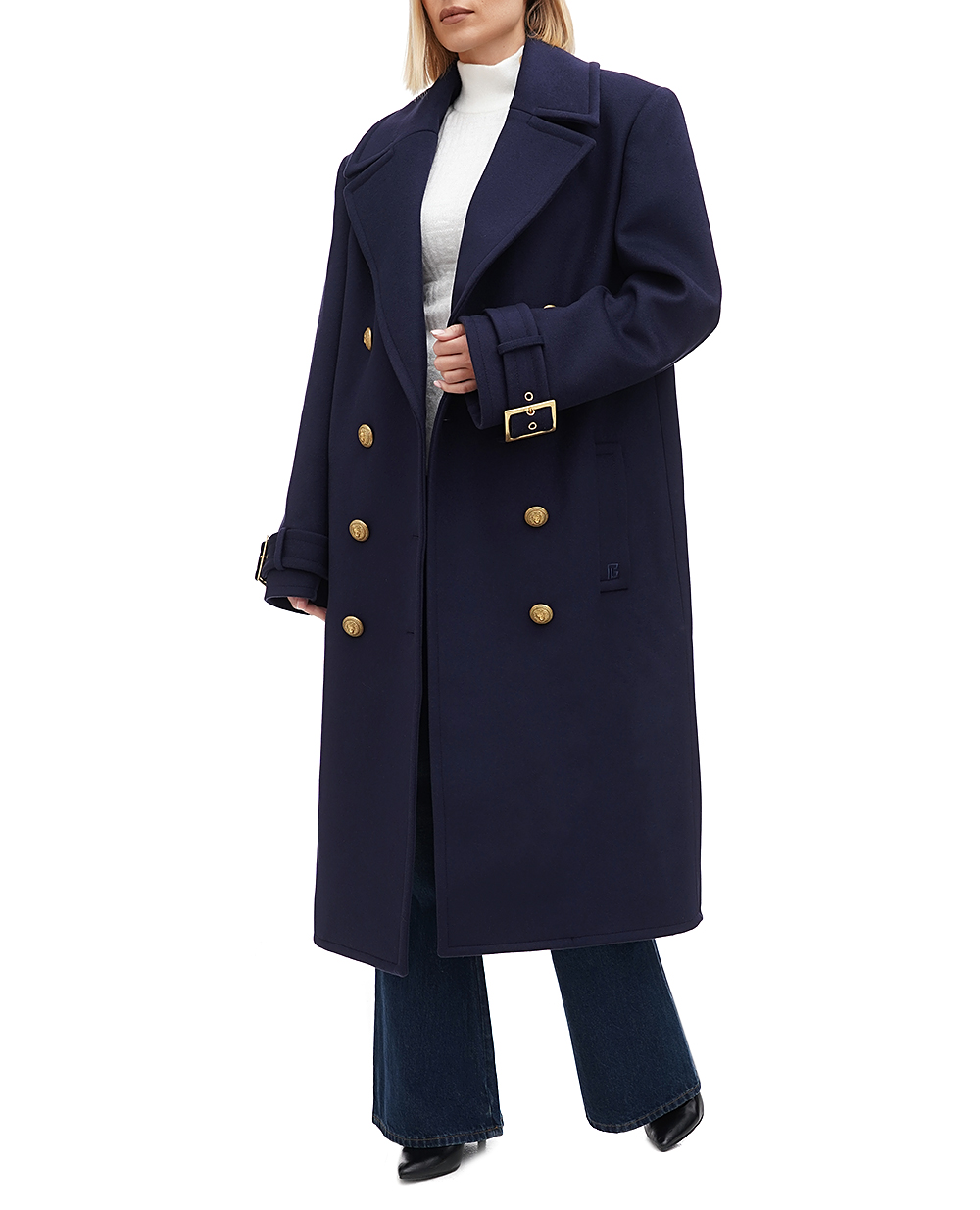 Шерстяное пальто Balmain BF1UD095WB72, темно-синий цвет • Купить в интернет-магазине Kameron