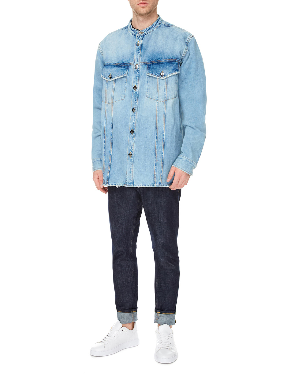 Джинсовая рубашка Balmain XH1HC120DB53, голубой цвет • Купить в интернет-магазине Kameron