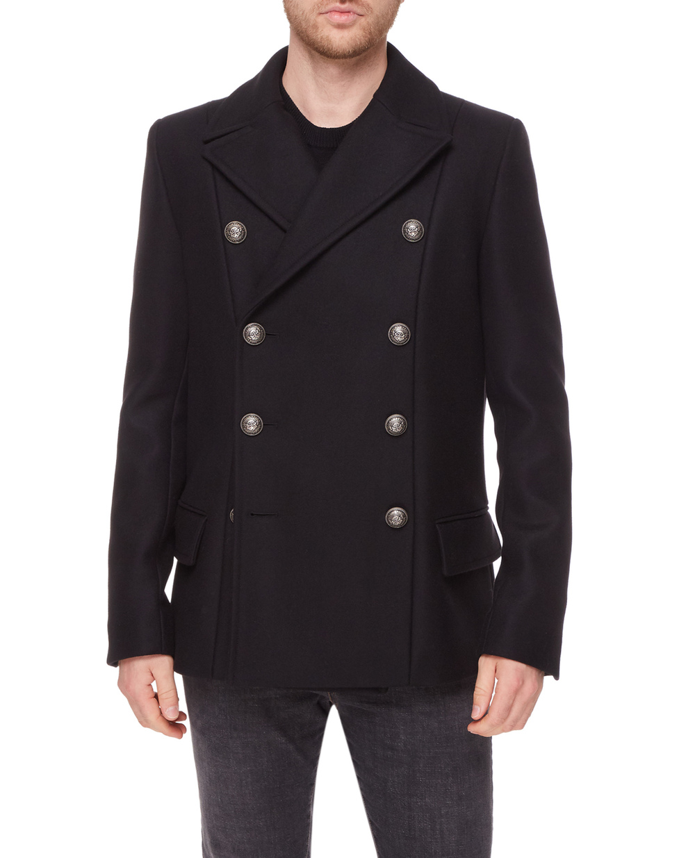Вовняне пальто Balmain YH1UC033WB06, чорний колір • Купити в інтернет-магазині Kameron