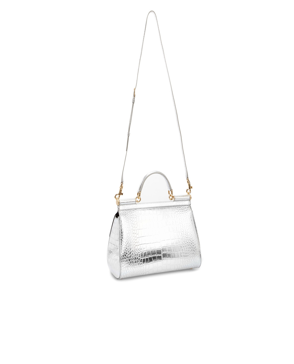 Кожаная сумка Sicily medium Dolce&Gabbana BB6002-AJ244, серебряный цвет • Купить в интернет-магазине Kameron