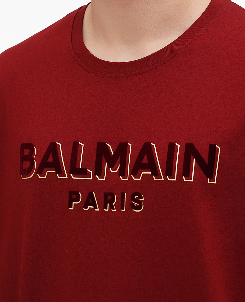 Хлопковая футболка Balmain BH1EG010BB99, бордовый цвет • Купить в интернет-магазине Kameron