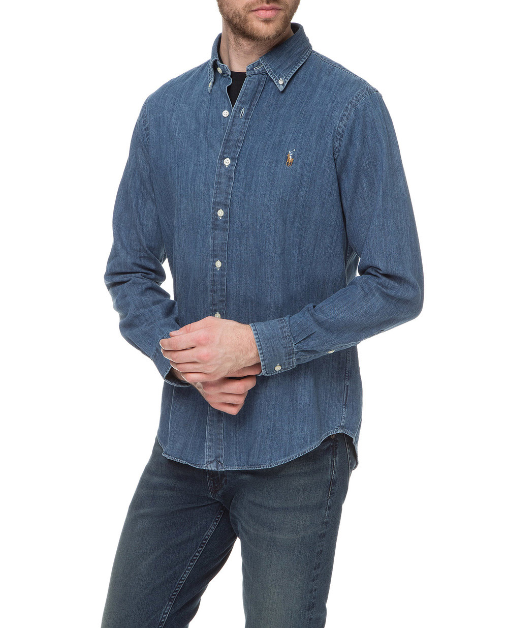Джинсовая рубашка Polo Ralph Lauren 710548537001, синий цвет • Купить в интернет-магазине Kameron