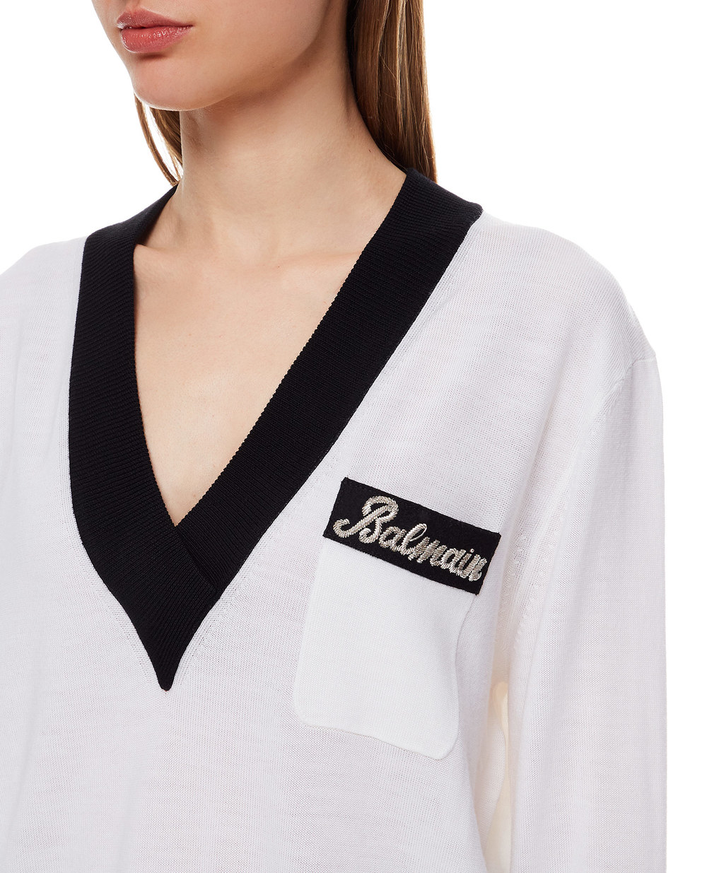 Шерстяной пуловер Balmain VF13005K241, белый цвет • Купить в интернет-магазине Kameron