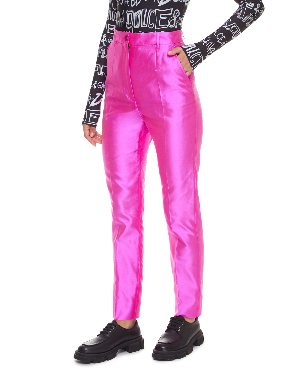 Шелковые брюки Dolce&Gabbana FTAM2T-FU1DM, розовый цвет • Купить в интернет-магазине Kameron