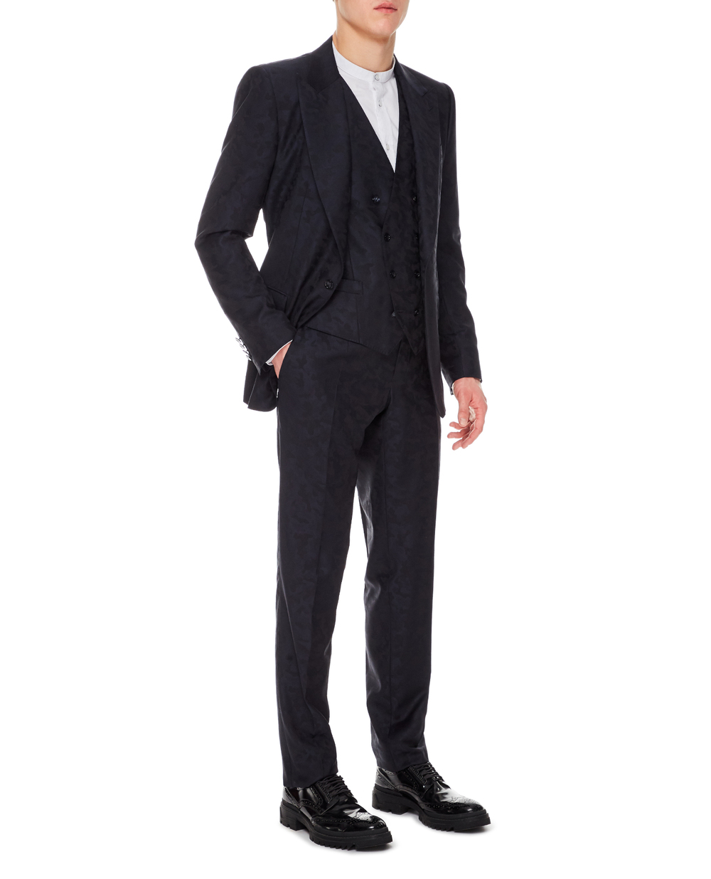 Вовняний костюм (піджак, жилет, штани) Dolce&Gabbana GKEJMT-FJ2B4, чорний колір • Купити в інтернет-магазині Kameron