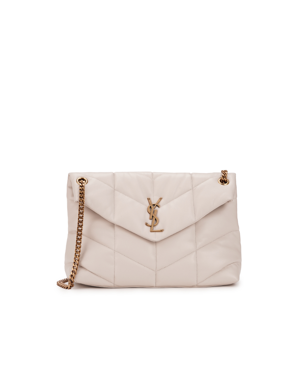 Кожаная сумка Loulou Puffer Medium Saint Laurent 577475-1EL07, белый цвет • Купить в интернет-магазине Kameron