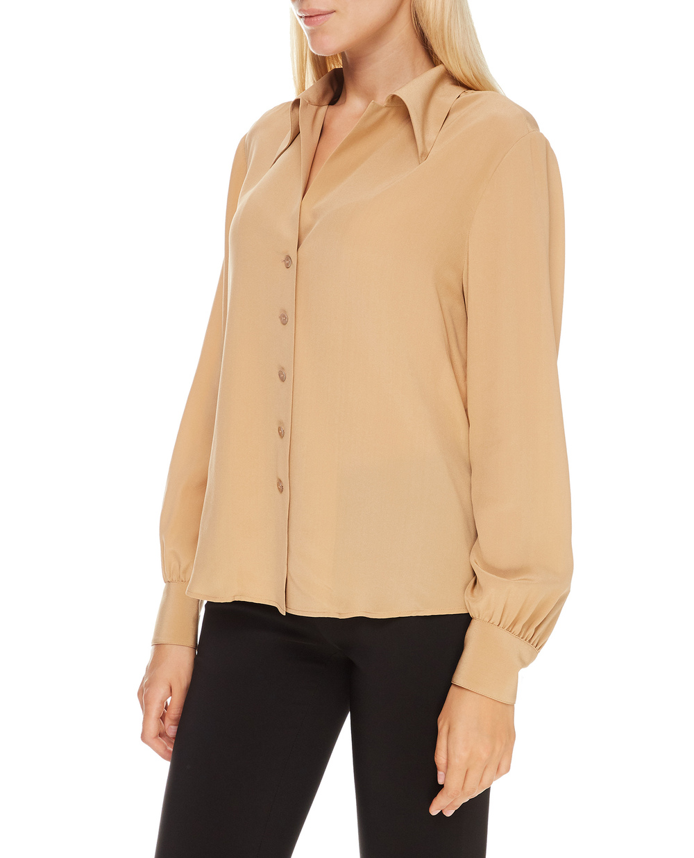 Шелковая блуза Saint Laurent 650056-Y100W, бежевый цвет • Купить в интернет-магазине Kameron