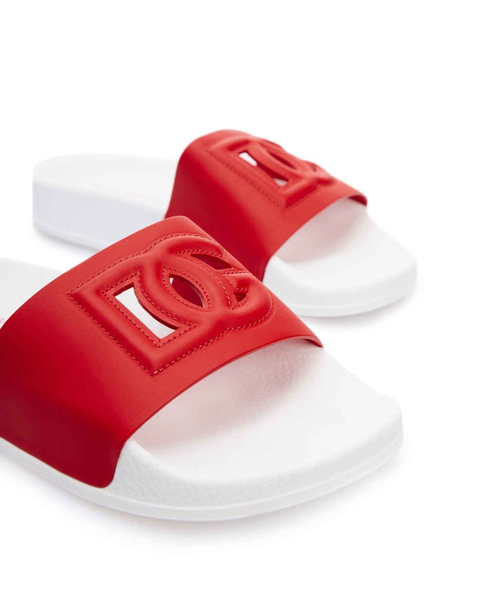 Детские кожаные слайдеры Dolce&Gabbana Kids D11031-A1735-M, красный цвет • Купить в интернет-магазине Kameron