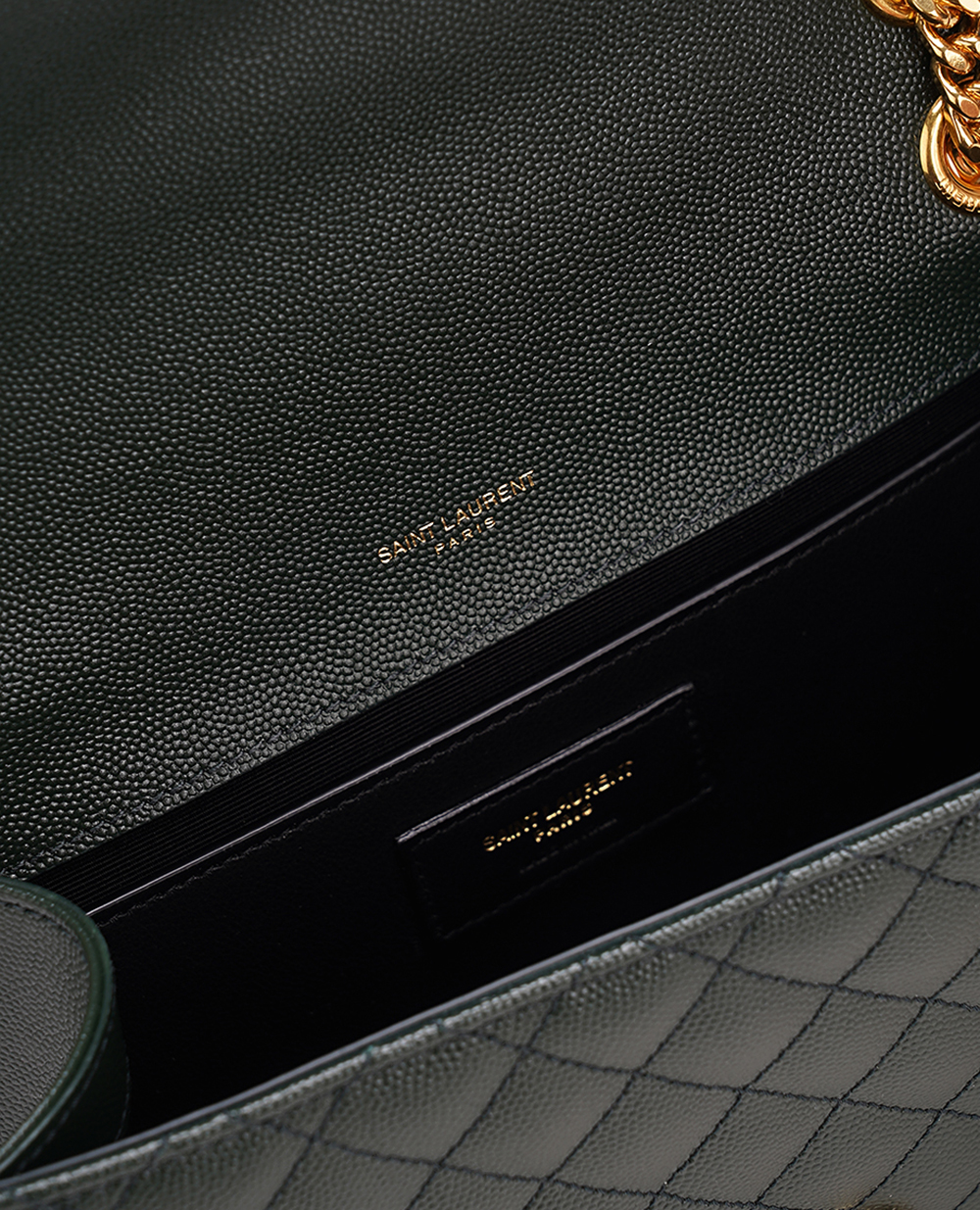 Кожаная сумка Envelope Medium Saint Laurent 600185-BOW91, темно-зеленый цвет • Купить в интернет-магазине Kameron