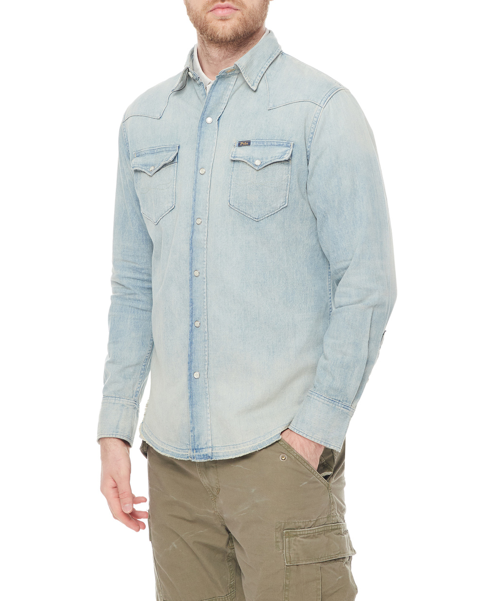 Джинсовая рубашка Polo Ralph Lauren 710689372001, голубой цвет • Купить в интернет-магазине Kameron