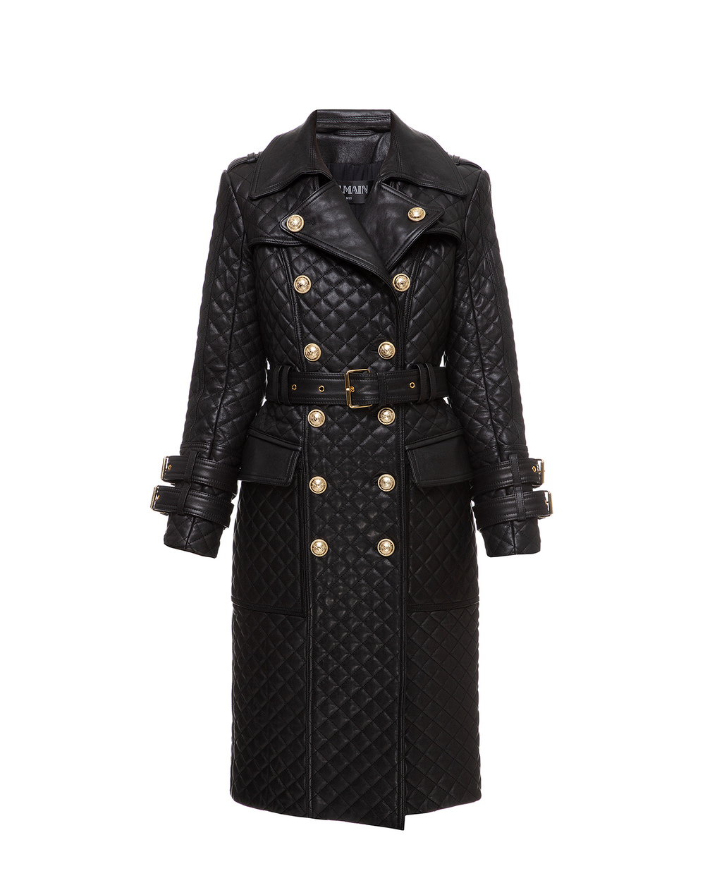 Кожаное пальто Balmain SF18910L069, черный цвет • Купить в интернет-магазине Kameron