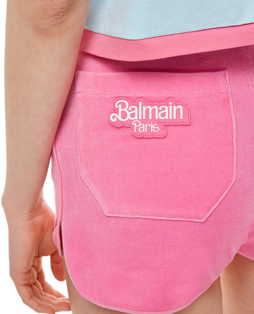 Велюровые шорты Balmain XF2OA02566JB, розовый цвет • Купить в интернет-магазине Kameron
