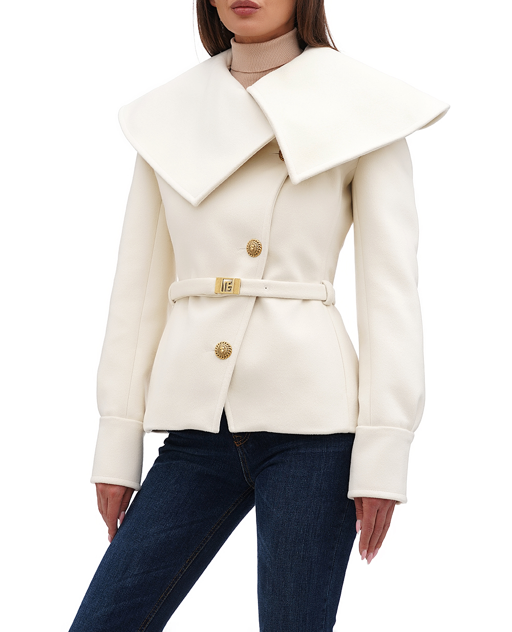 Вовняне пальто Balmain BF0TE160WB72, білий колір • Купити в інтернет-магазині Kameron